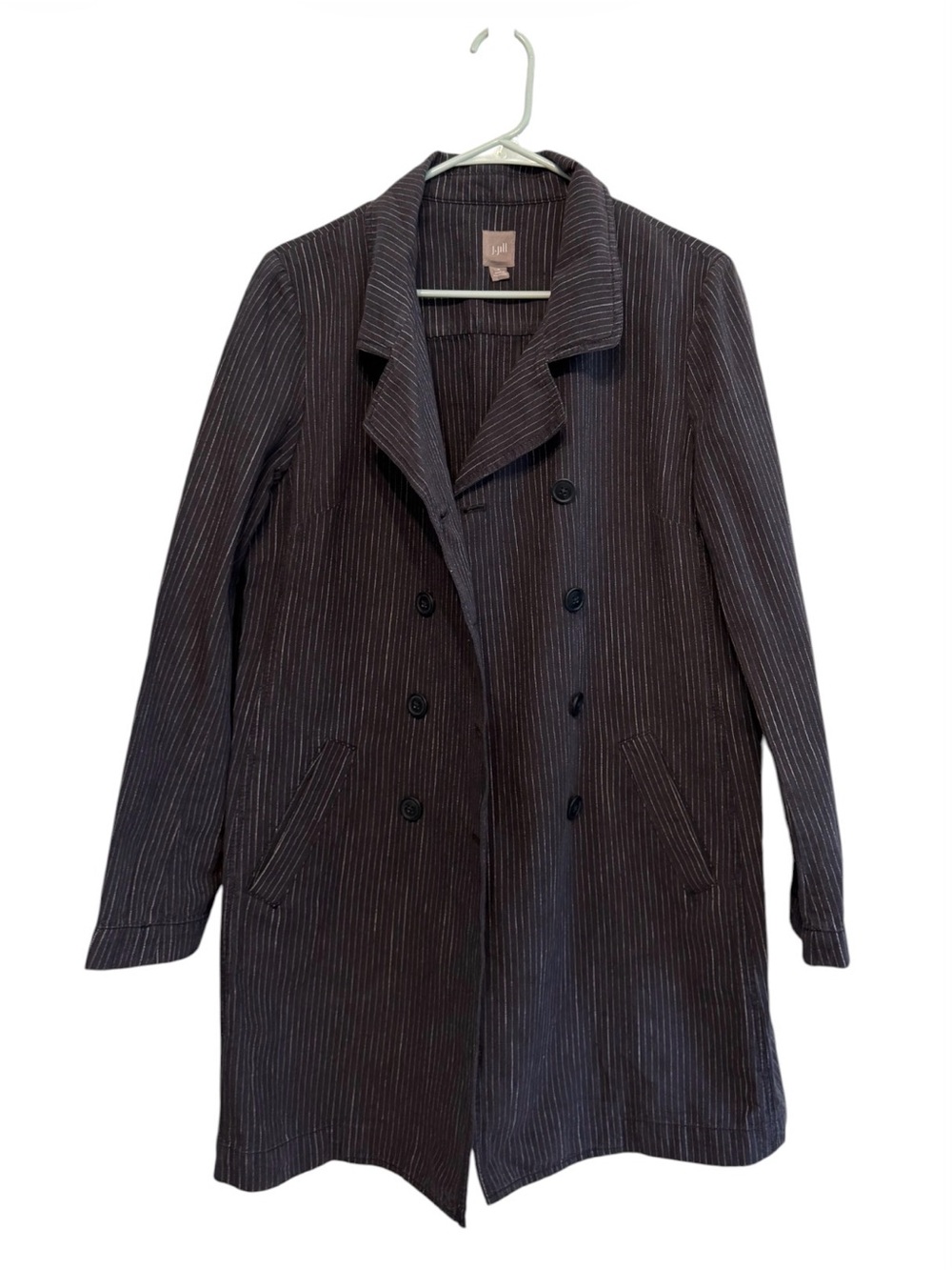 J. Jill Black Pinstripe Double-Breasted Trench Coat